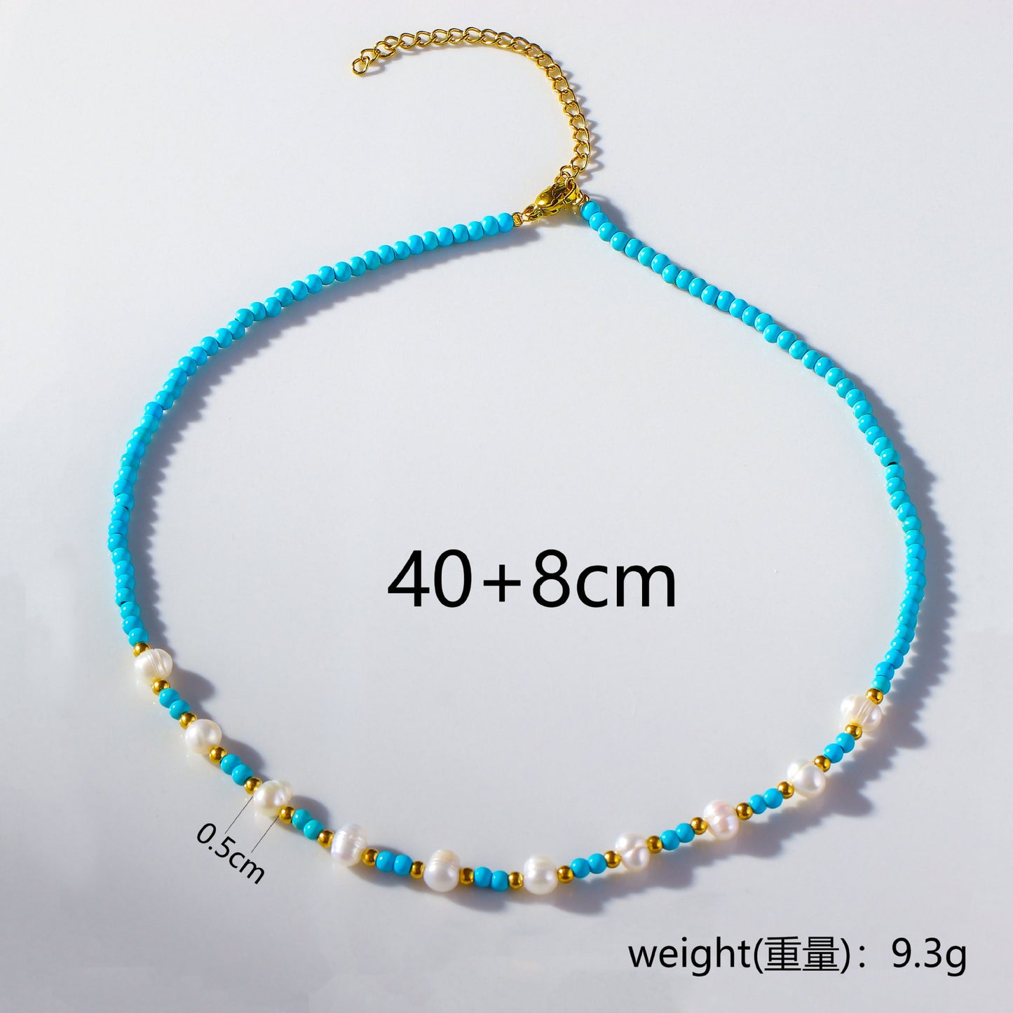 Collana con Perla Minimalista da Donna con Catena in Acciaio Inossidabile e Ciondolo in Acciaio al Titanio con Perline Blu e Finitura Placcata