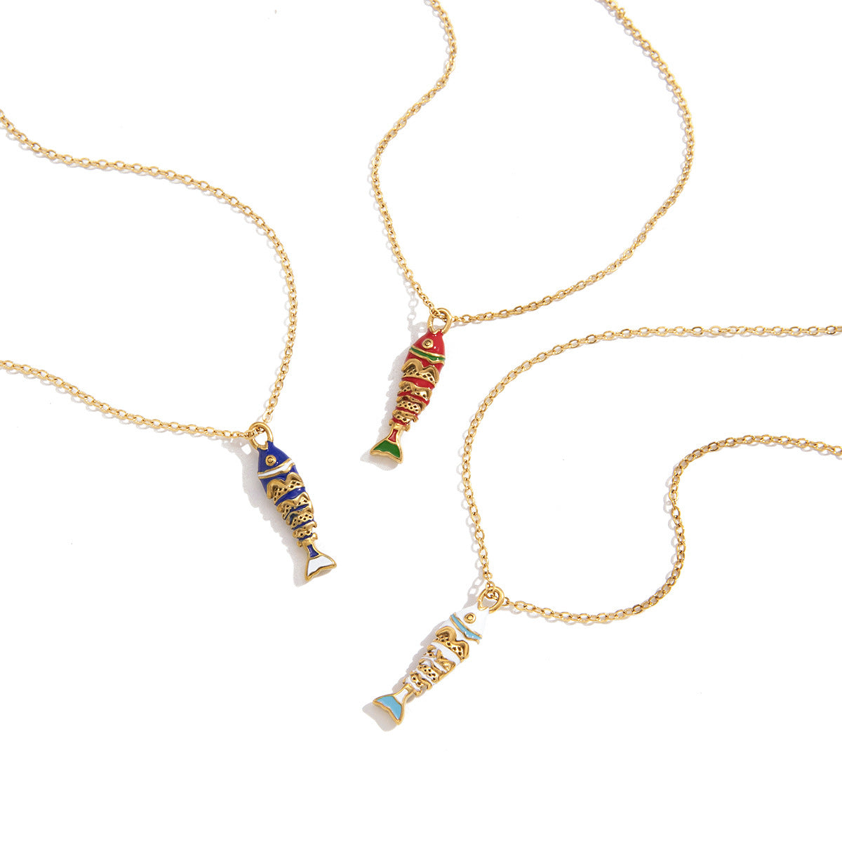 Elegant Geometric Fish Drip Oil PVD Titanium Steel Necklace for Women