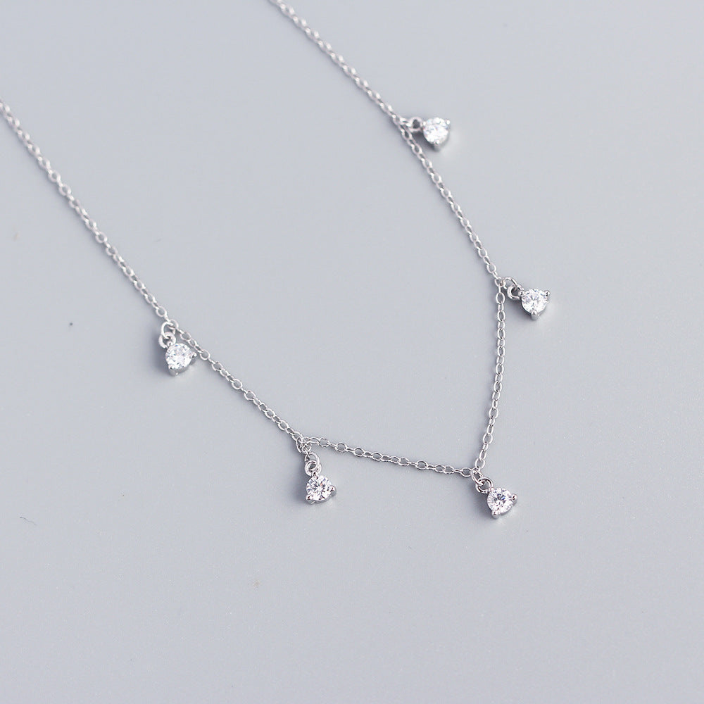 Minimalist Geometric Multi-Pendant S925 Sterling Silver Collar Necklace with Rhinestone Inlay for Women