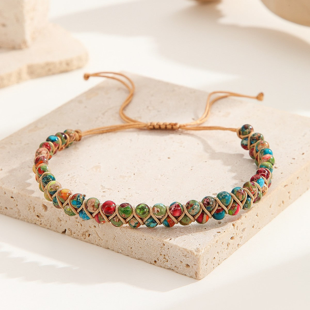 Bohemian Handmade Beaded Round Turquoise Bracelet Unisex Yoga Jewelry