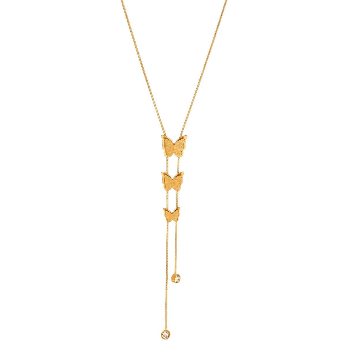 Matte Gold Plated Titanium Steel Butterfly Tassel Necklace Unisex