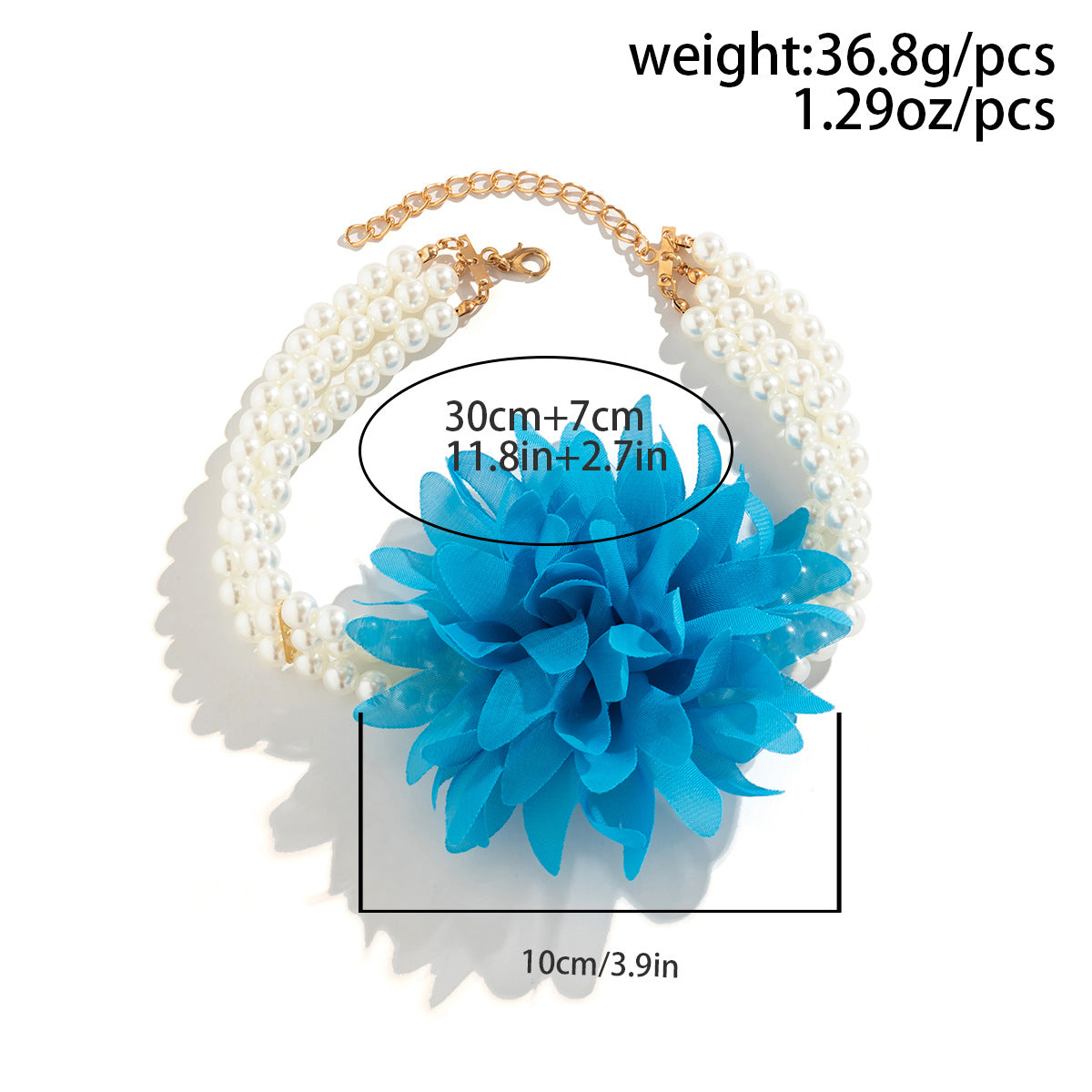 Gargantilla Retro Floral con Flores de Gasa Hechas a Mano y Acentos de Cuentas para Mujer, Cadena Ajustable de Resina de Poliéster con Estilo de Cuentas Redondas