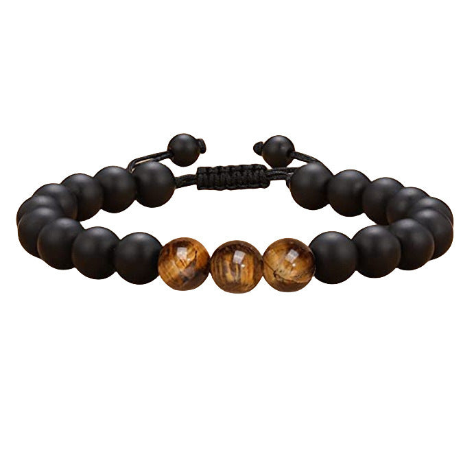 Men's Geometric Tiger's Eye Beaded Bracelet Adjustable Double Layer Handmade Gift