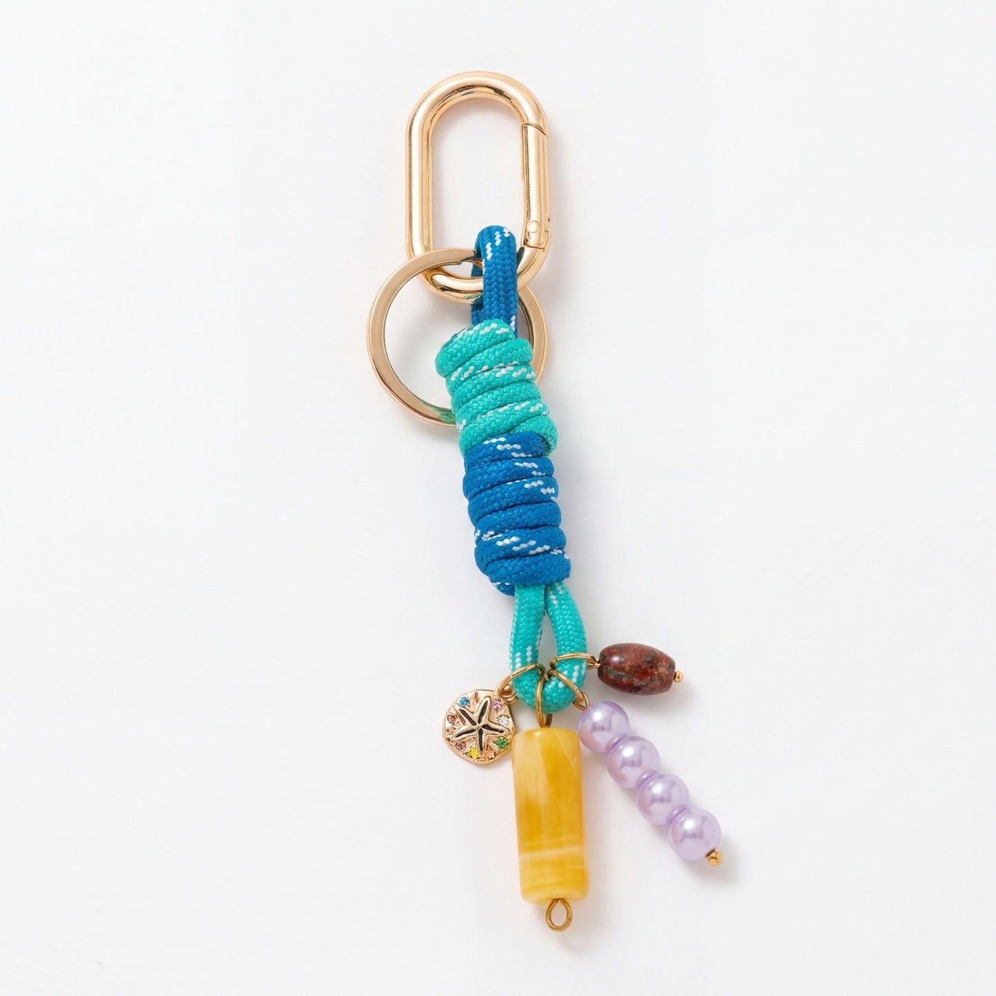 Sweet Striped Zinc Alloy Plated DIY Charm Bar Keychain with Conch and Starfish Elements for Women