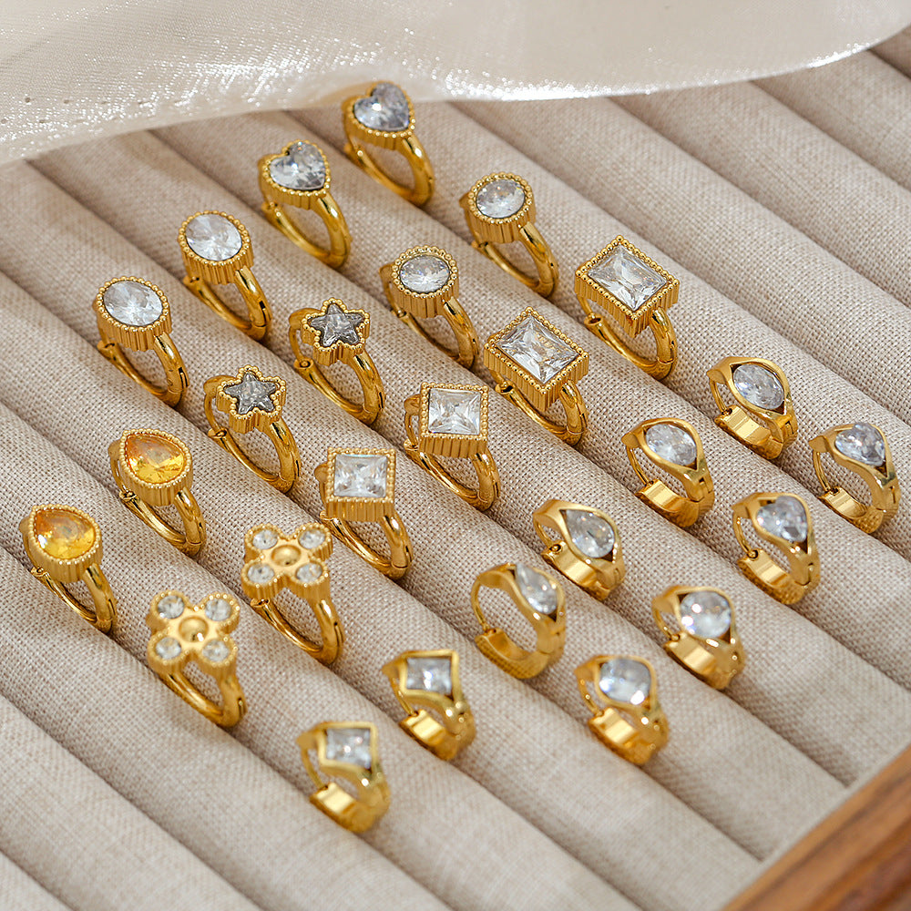 Pendientes de aro geométricos minimalistas de lujo francés vintage para mujer de acero inoxidable con chapado en oro de 18 quilates