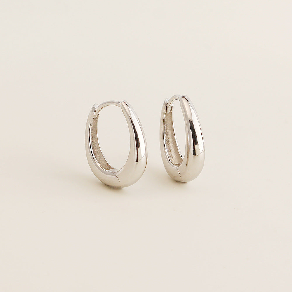 Pendientes de aro geométricos minimalistas de plata de ley 925 con acabado cepillado y pulido para mujer