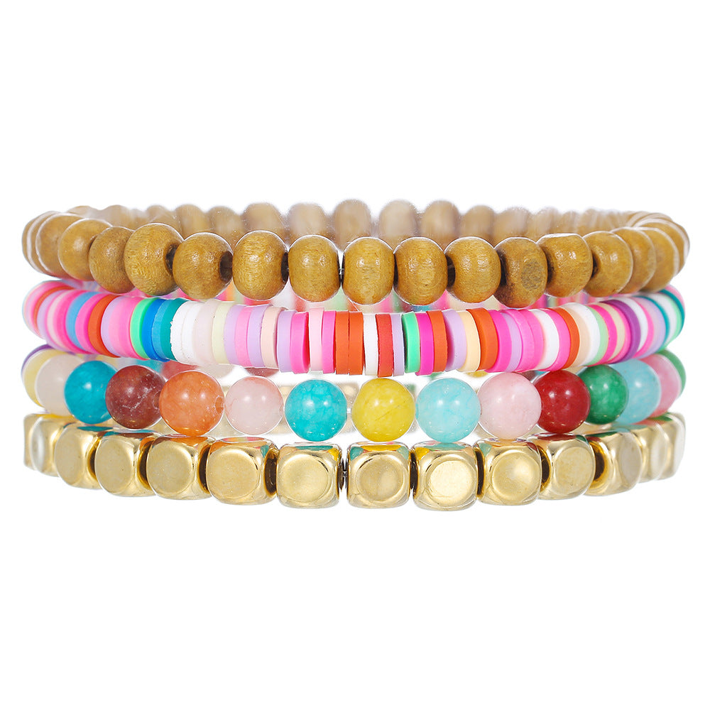 Bohemian Geometric Round Resin Beaded Bracelet Charm Bar for Women Unisex