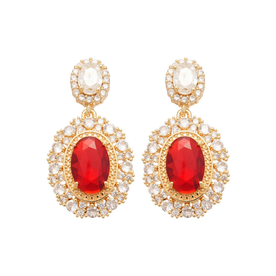 Pendientes de circonita ovalados chapados en oro estilo lujo para mujer con diseño geométrico y postes de acero
