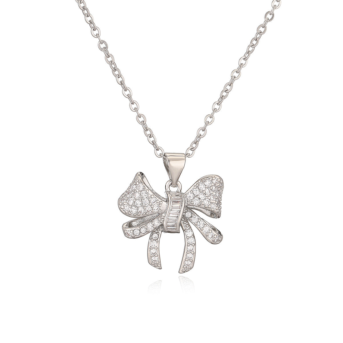 Minimalist Bowknot Pendant Necklace for Women with Copper Base Plated in Real Gold and Zirconia Accents