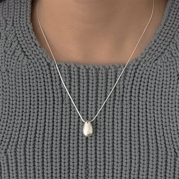 Sweet Minimalist Teardrop Pendant Necklace in 925 Sterling Silver with Geometric Accents