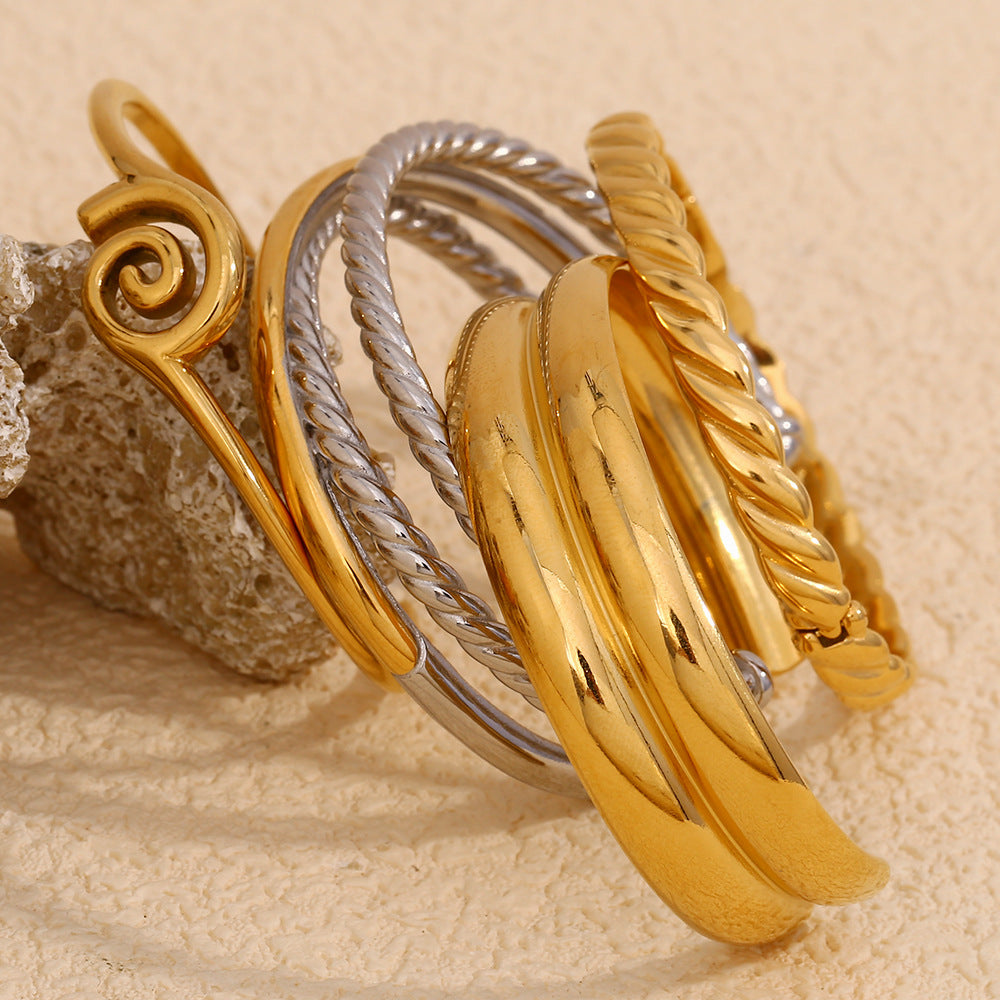 Fashionable Minimalist Donut-Shaped Stainless Steel Electroplated Bracelet for Women with Geometric Design and Cross-Layered Structure