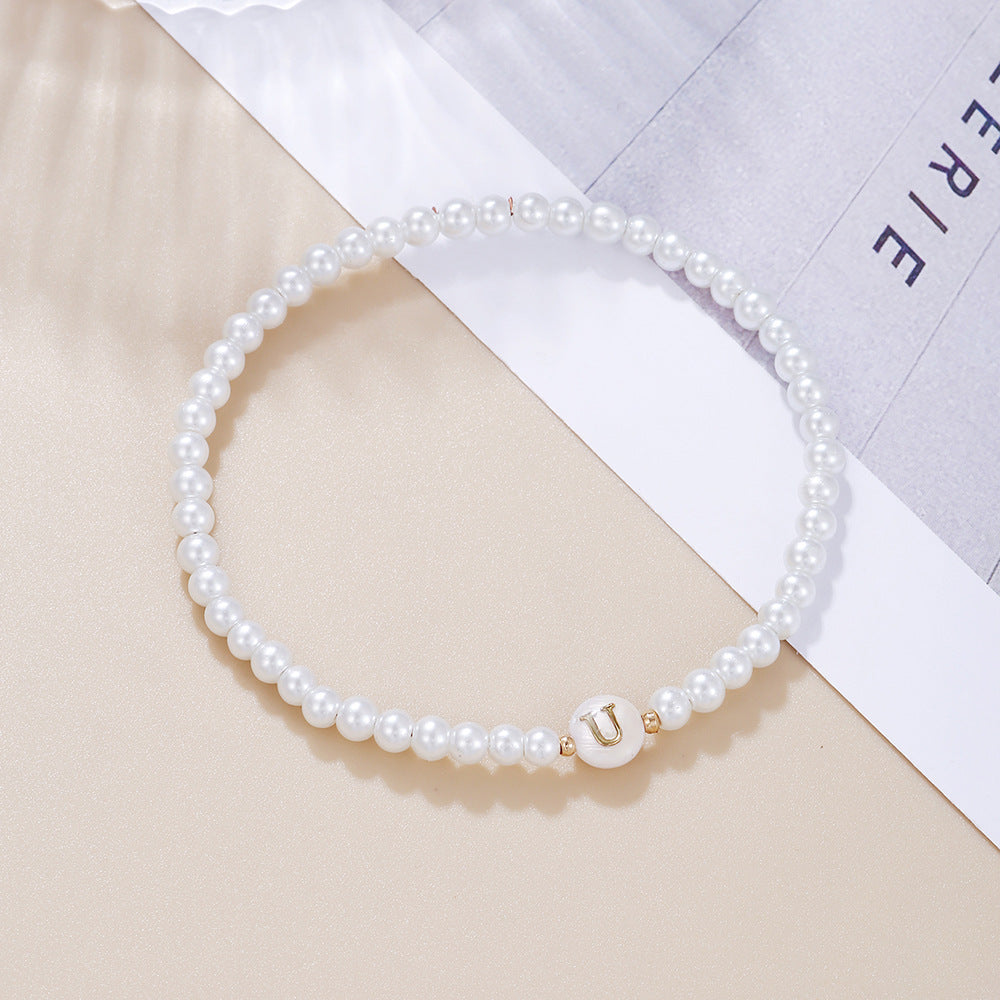 Minimalist Sweet Letter Imitation Pearl Handmade Bracelet for Women
