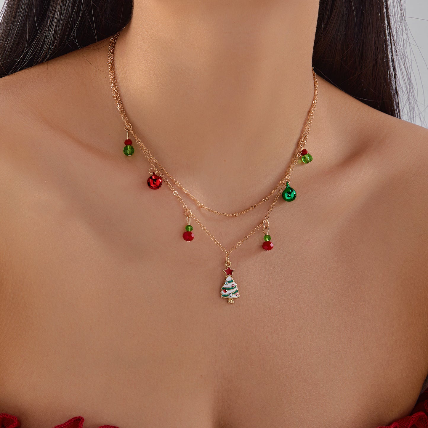 Collar con dije de Navidad minimalista para mujeres y hombres con dijes de Papá Noel, árbol, reno y copo de nieve en aleación de zinc con acabado chapado