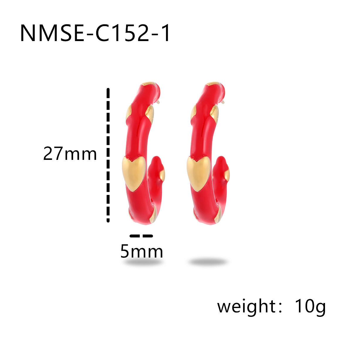 Pendientes Minimalistas de Lujo con Corazón Esmaltado en Forma de C de Acero Inoxidable para Mujer