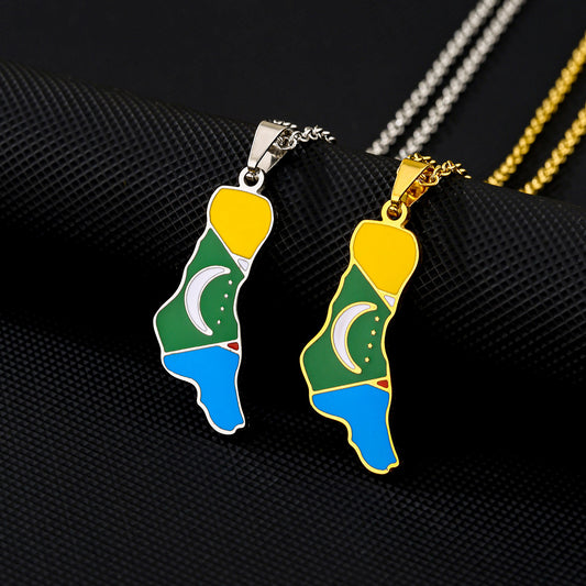 Minimalist Geometric Pendant Necklace in Stainless Steel with Enamel Finish for Women and Men