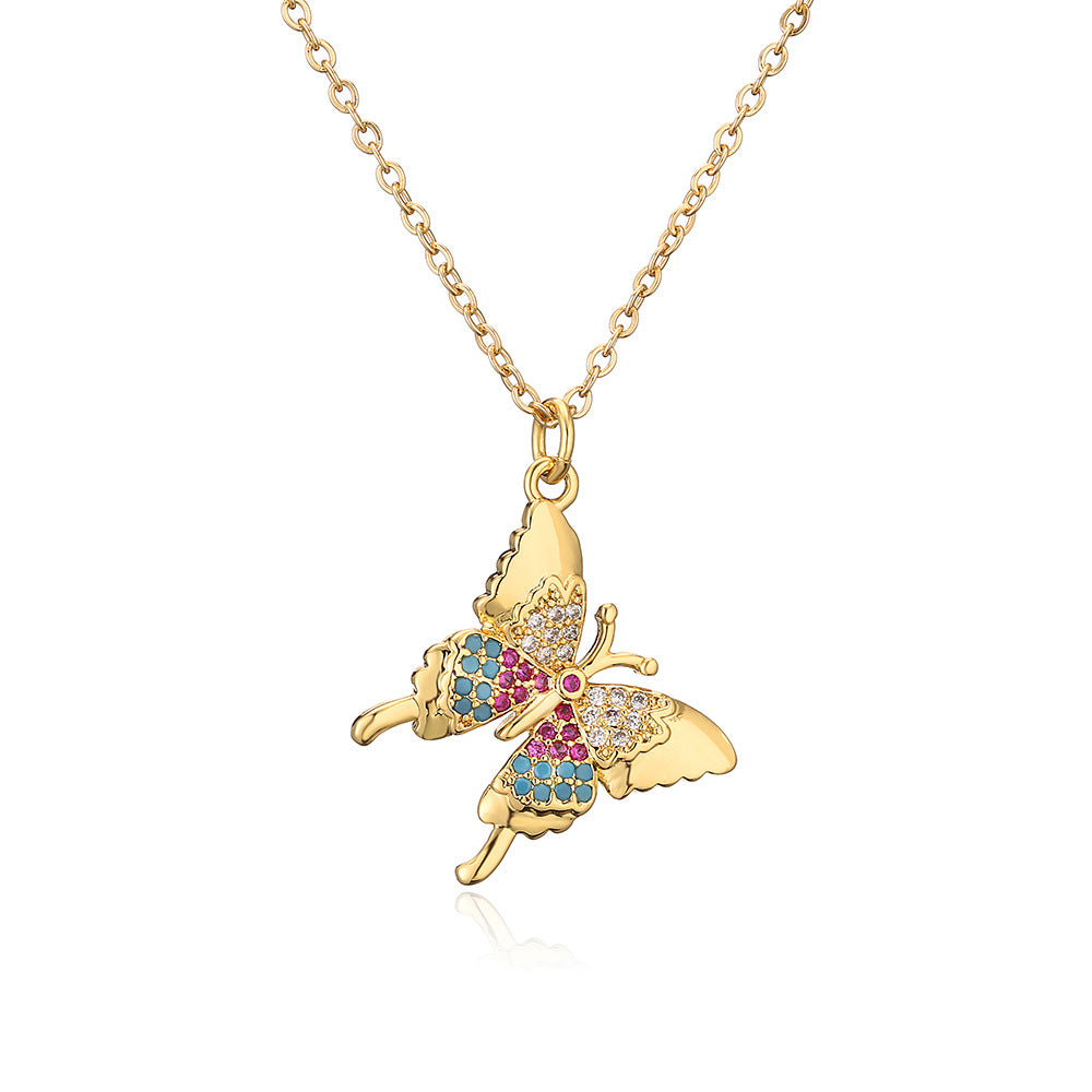 Collana Pendente a Farfalla Minimalista da Donna in Rame con Placcatura in Oro e Intarsio di Zirconi