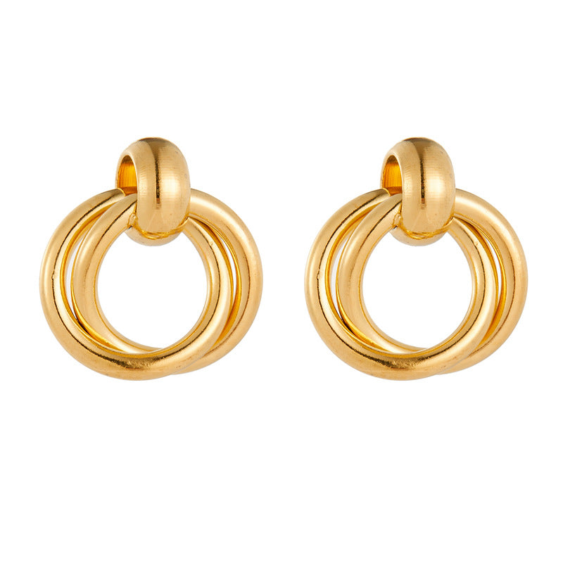 Minimalist Office Chic Plated Stainless Steel Geometric Circle Earrings