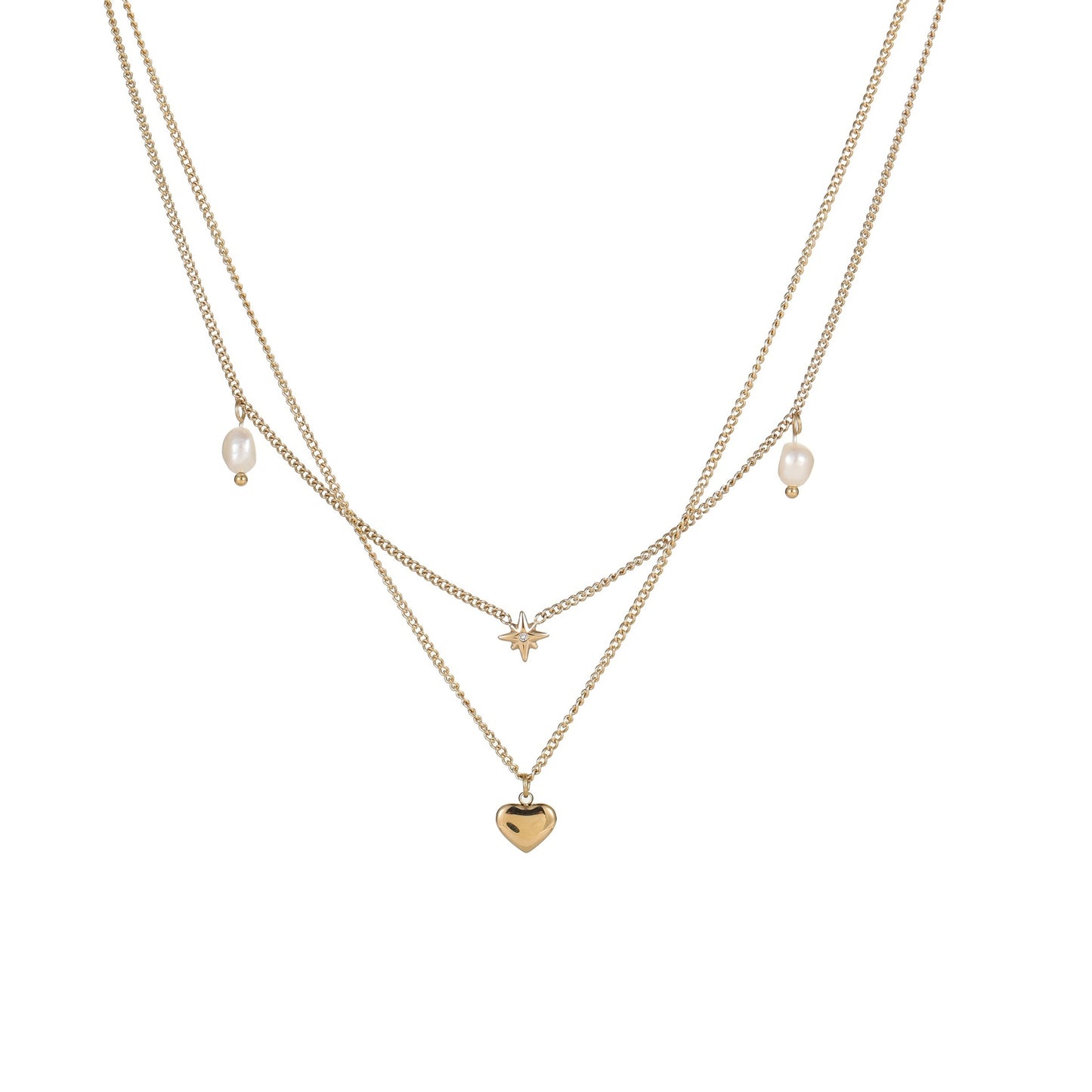 Fashionable Heart-Shaped and Hexagram Geometric Stainless Steel Pendant Necklace with Plated Finish for Women