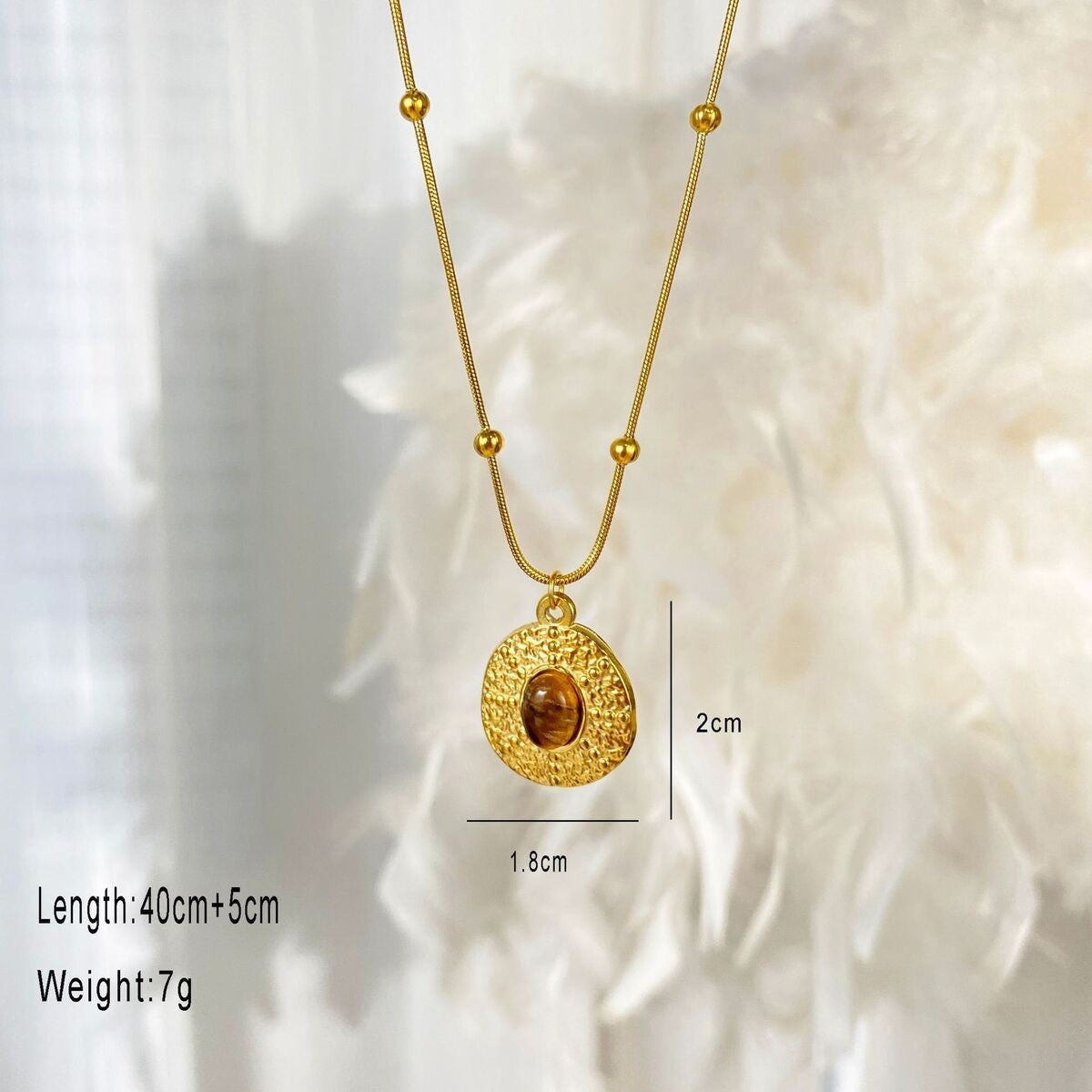 Vintage Geometric Heart Tiger's Eye Titanium Steel Necklace Plated