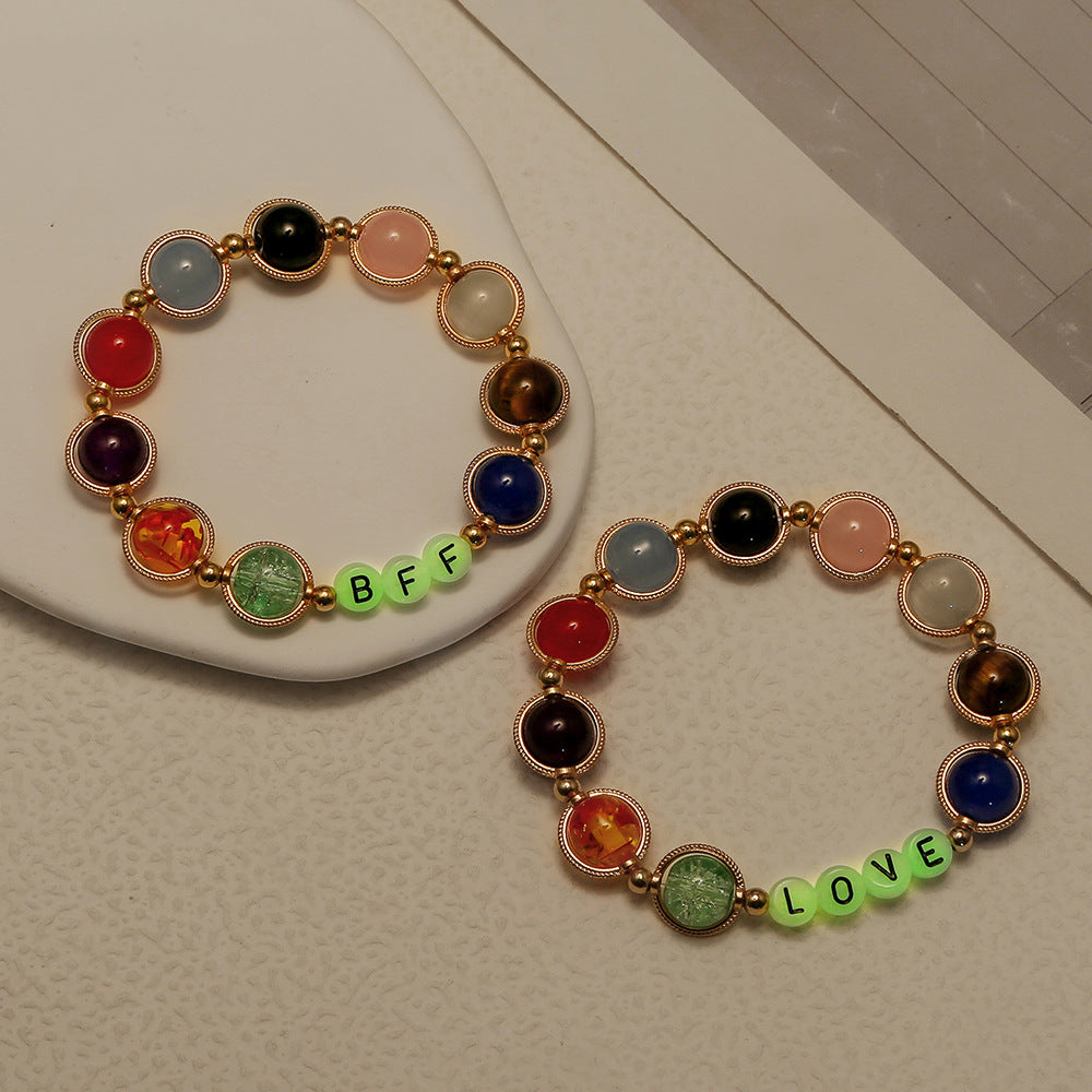 Gradient Crystal Glass Letter Bracelet Handmade BFF LOVE Friendship Jewelry