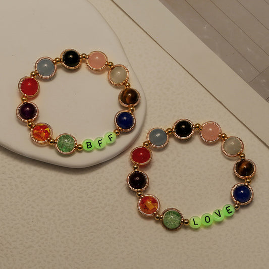 Gradient Crystal Glass Letter Bracelet Handmade BFF LOVE Friendship Jewelry