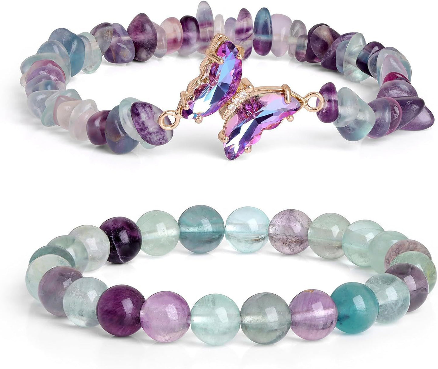 Minimalist Natural Crystal Butterfly Bracelet Set for Women