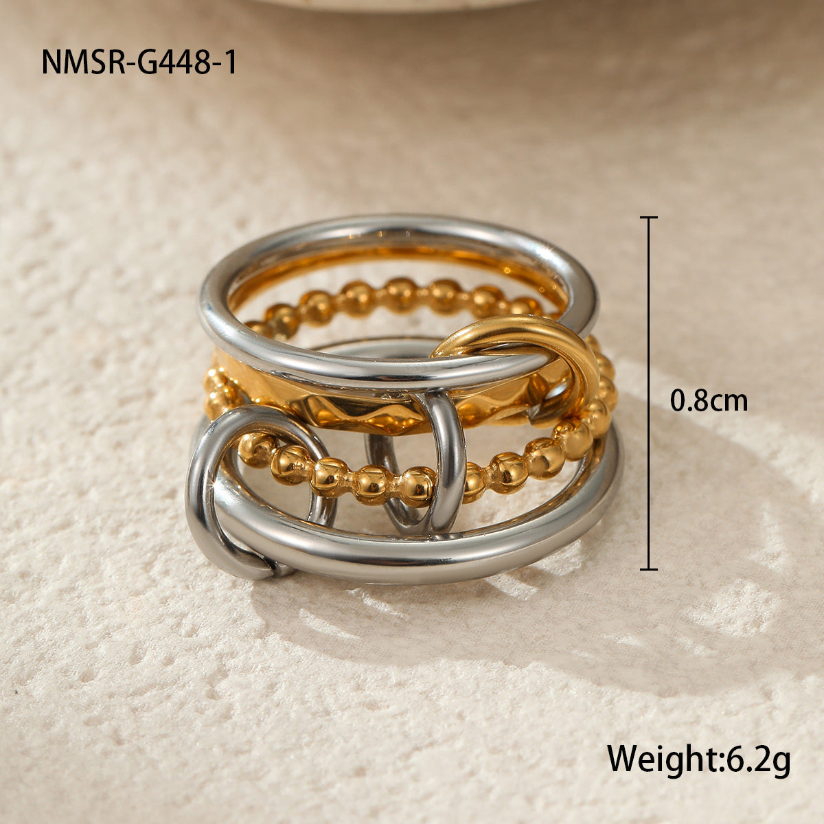 Conjunto de anillos geométricos apilables de lujo de acero inoxidable con baño de oro de 18 quilates y diseño de bloques de color para mujer