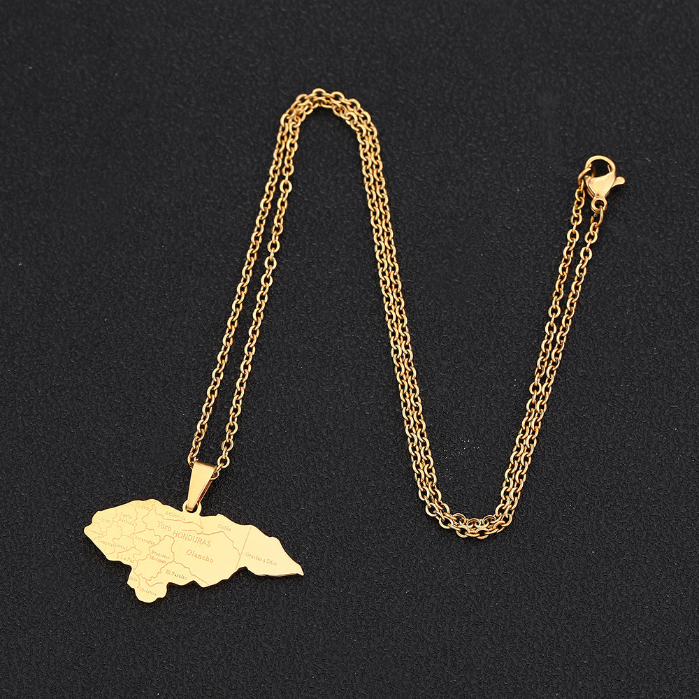 Collana con Ciondolo a Forma di Mappa Geometrica dell'Honduras in Acciaio Inossidabile con Ciondolo in Acciaio al Titanio e Finitura Elettroplaccata per Coppie
