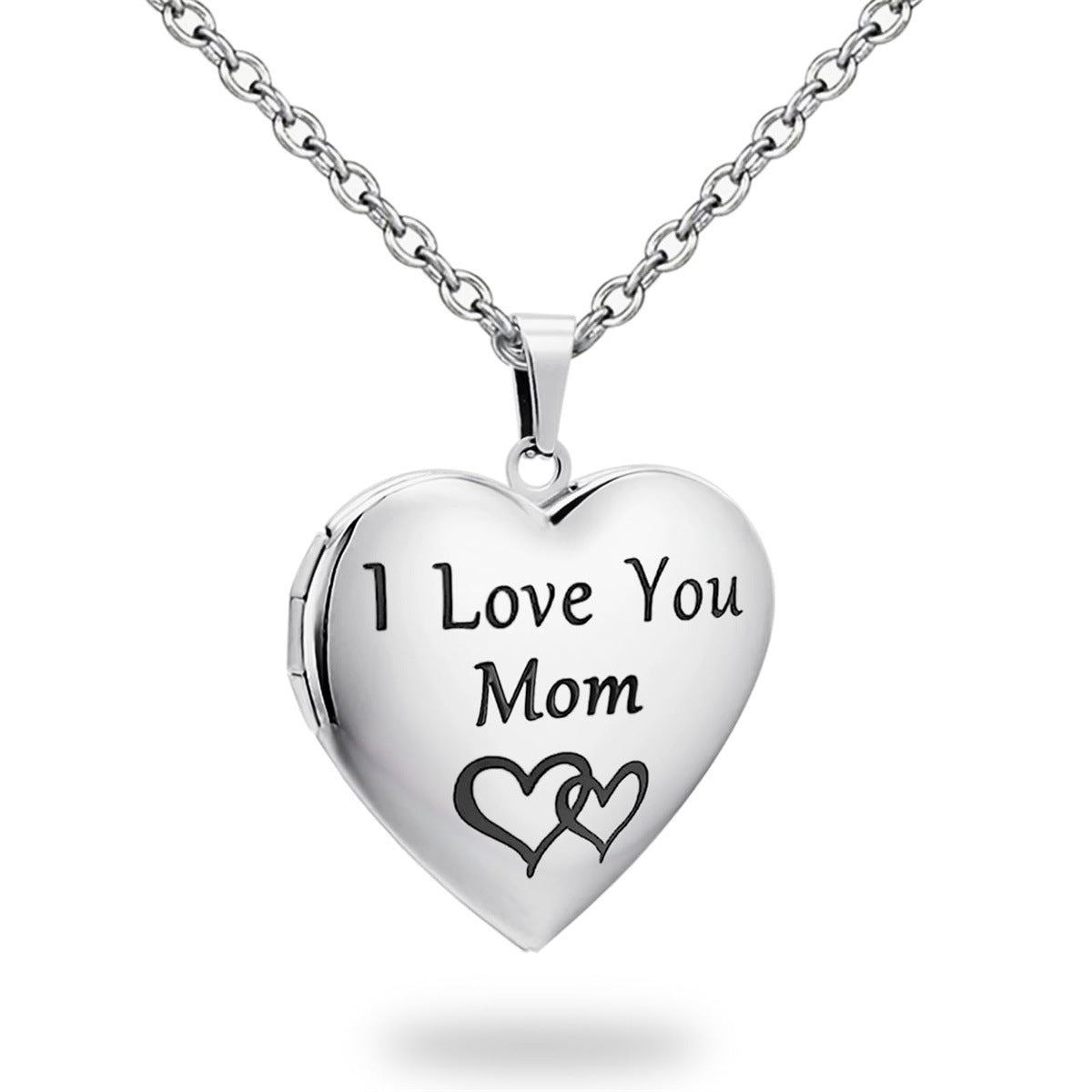 Natural Style Heart-Shaped Stainless Steel Pendant Necklace with Opening Photo Frame and Engraving Capability for Women