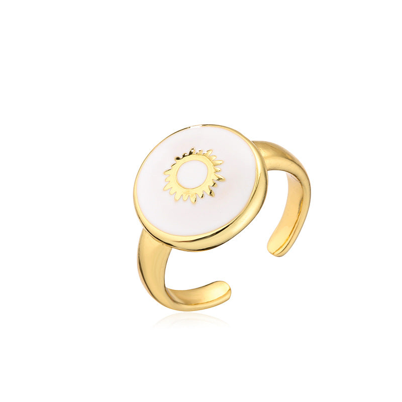 Geometric Drip Oil Gold Plated Brass Ring for Women