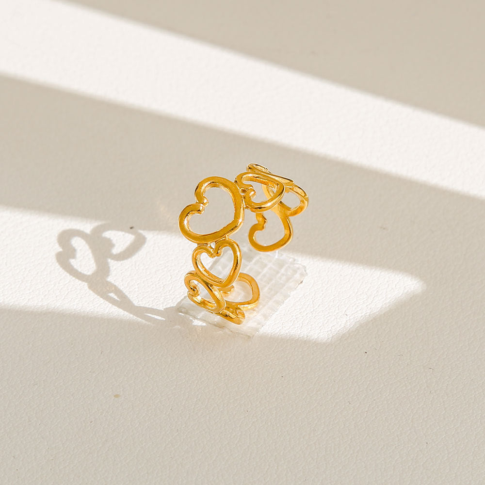 Anello di tendenza da donna in acciaio inossidabile geometrico placcato oro con perle e fiori stile Instagram