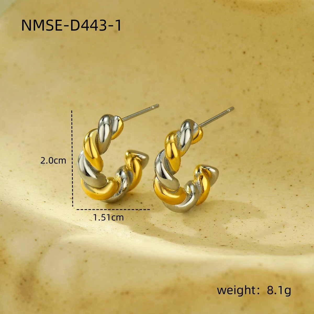 Pendientes Vintage de Acero de Titanio Trenzados en Forma de C con Baño de Oro de 18K para Mujer