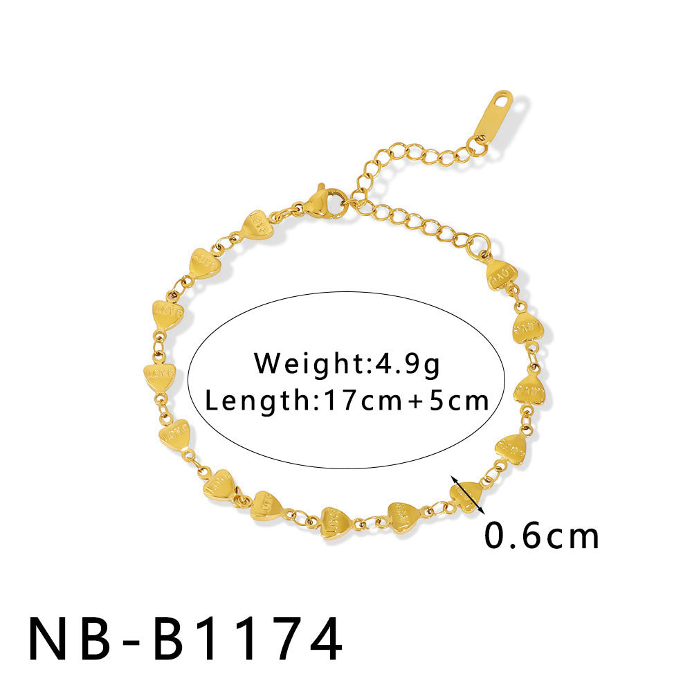 INS Style Geometric and Letter-Shaped Titanium Steel Stainless Steel Bracelet with 18K Gold Plating for Couples