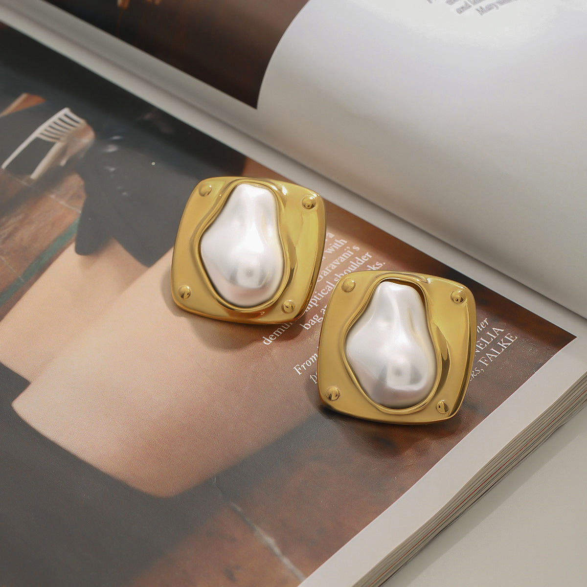 Elegant Geometric Stainless Steel Plated Pearl Earrings for Women