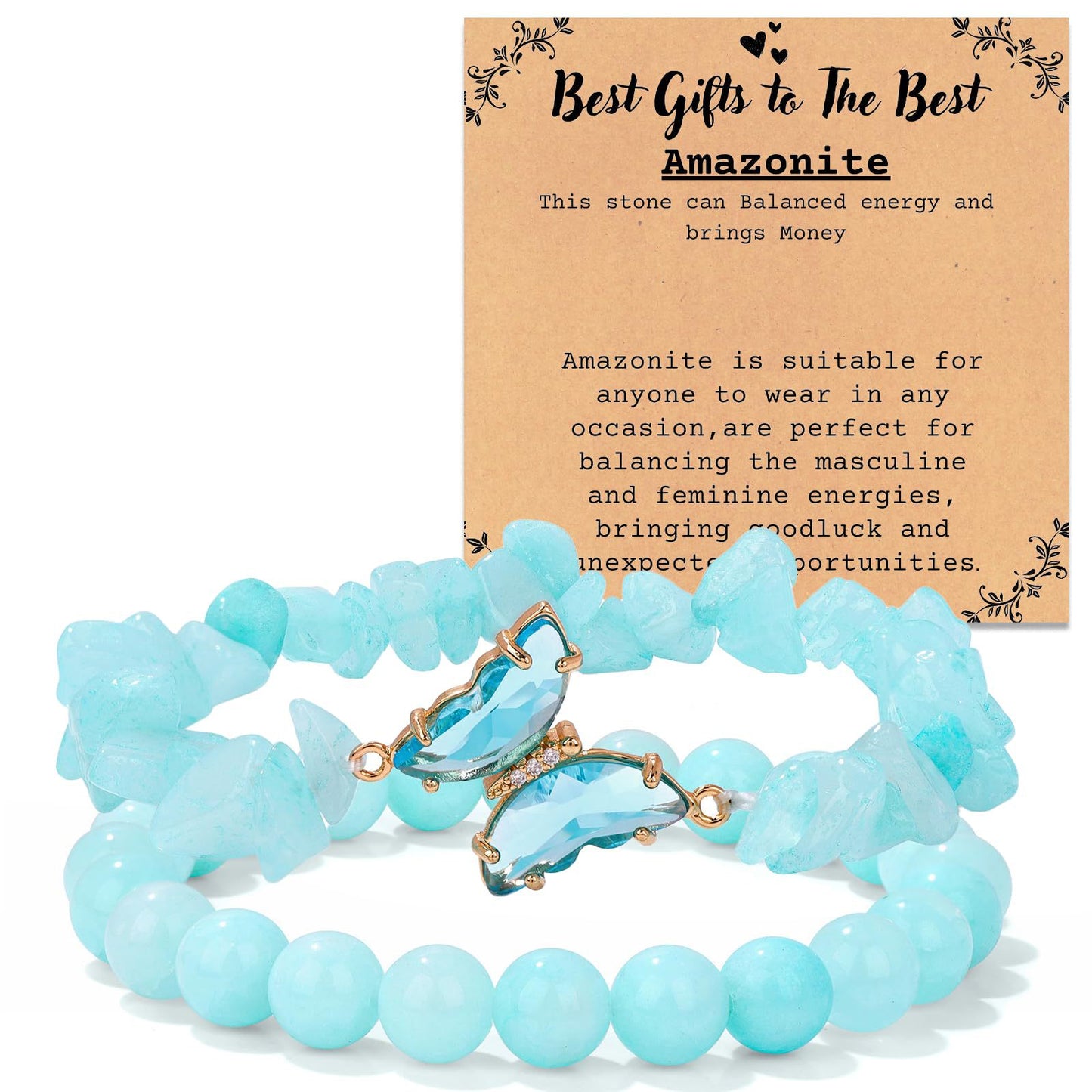 Minimalist Butterfly Crystal Beaded Bracelet Charm Bar Set