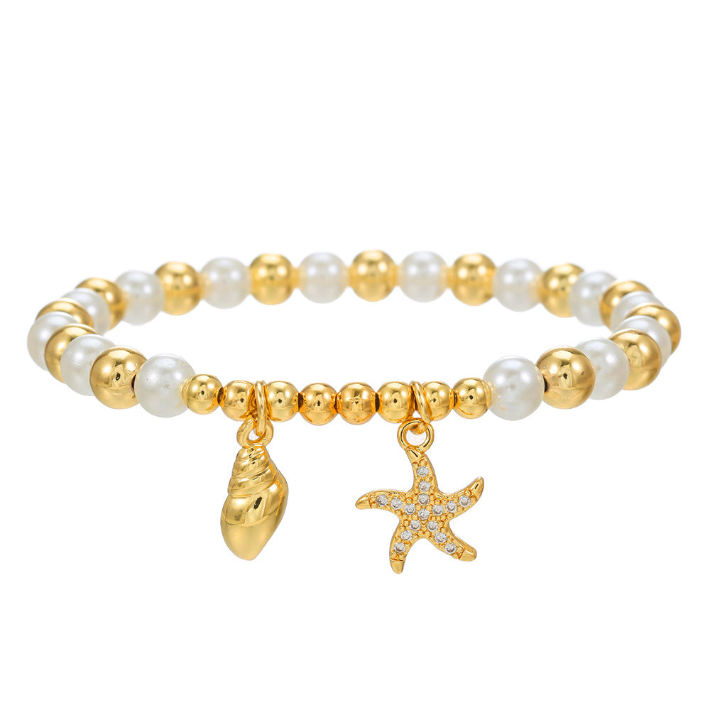 Cherry Heart Cross Fruit Shape Brass Bracelet with Cubic Zirconia and Pearl Inlay for Unisex