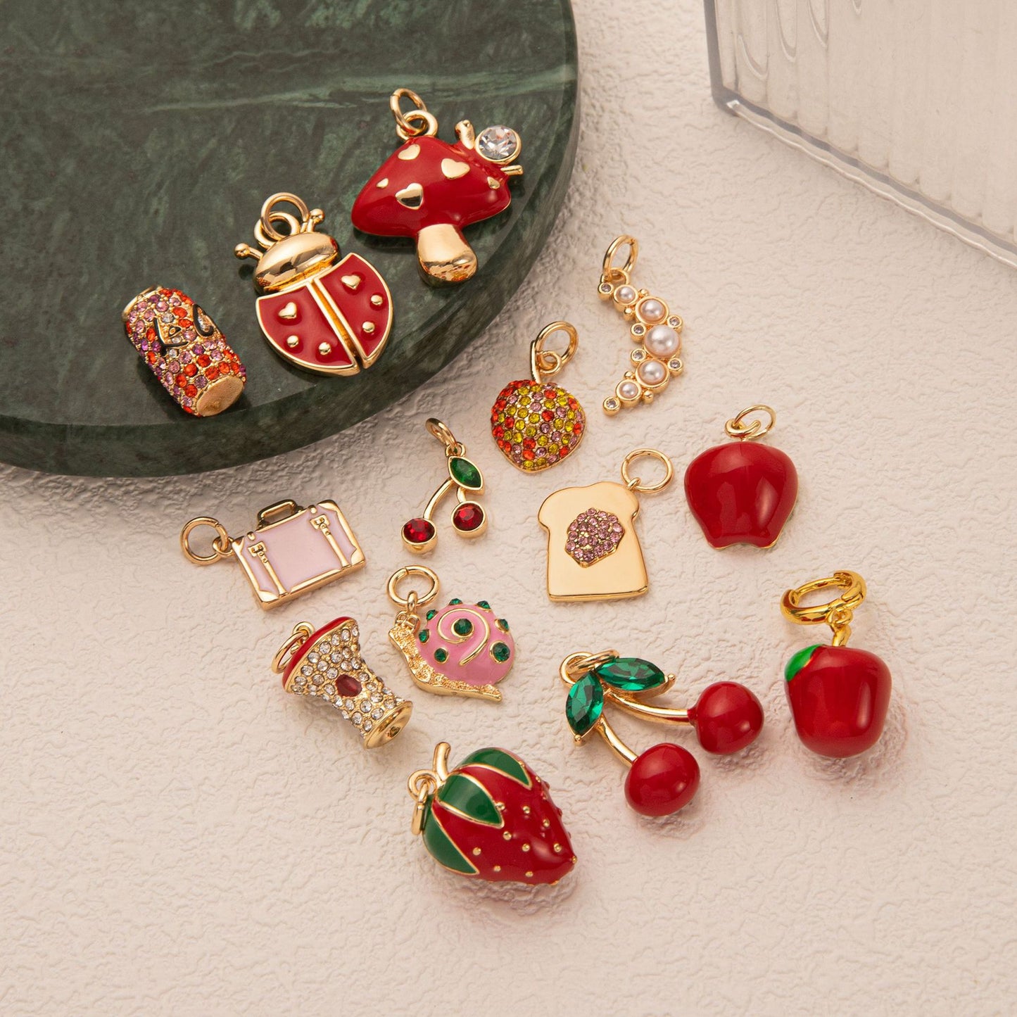 Fashion 14K Gold Plated Brass Fruit Insect Charm Bar for Cable Chain Necklace Unisex DIY Jewelry