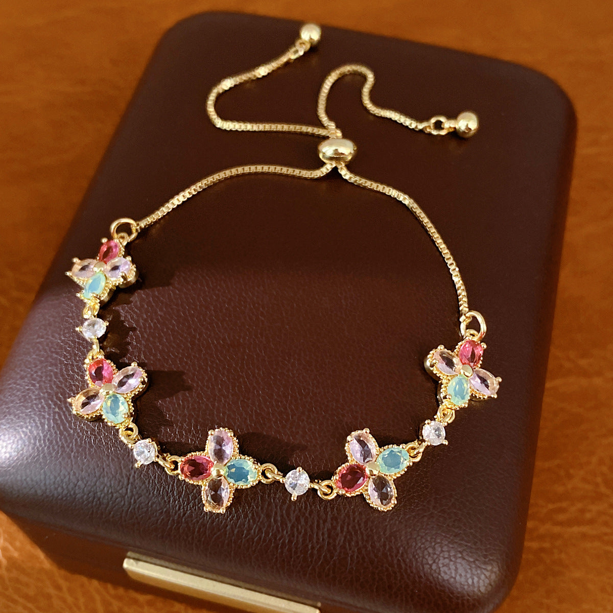 Elegant Floral Brass Bracelet with Cubic Zirconia Inlay for Women