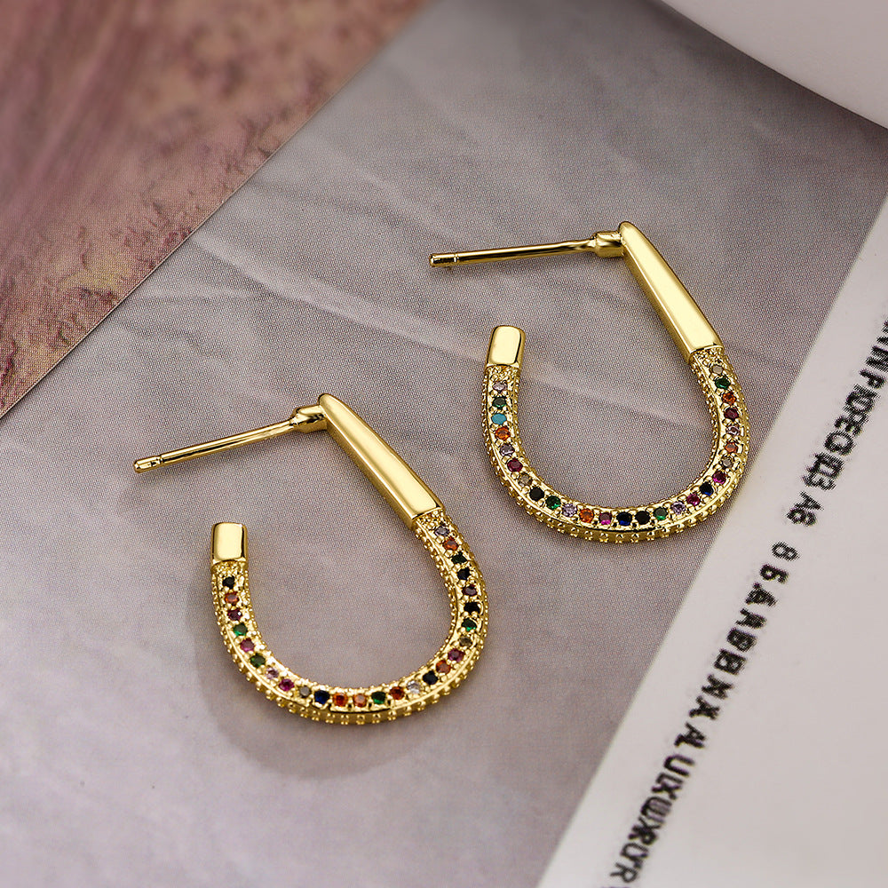 Orecchini da donna geometrici minimalisti in rame con placcatura in oro 18 carati e intarsio in zirconi