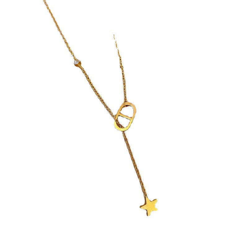 Collana da donna a pendente con stella naso di maiale in acciaio al titanio minimalista, catena geometrica a medaglione, accessorio di moda