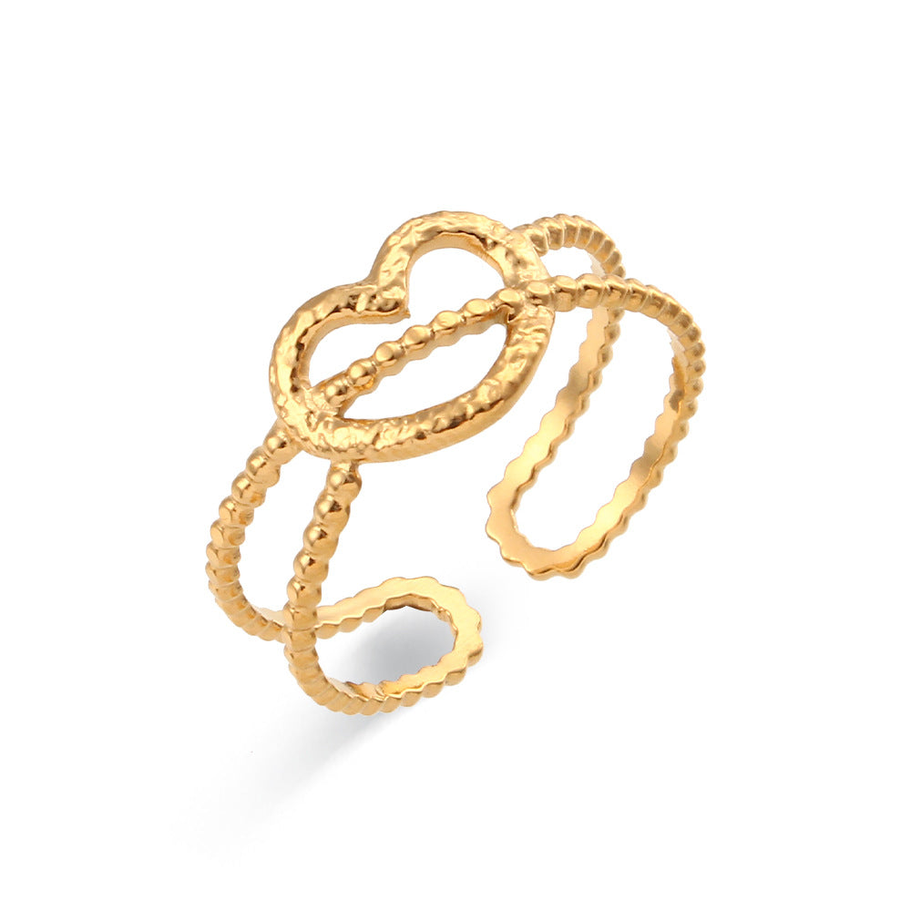 Anillo abierto trenzado de acero inoxidable calado geométrico a la moda para mujer con acabado chapado
