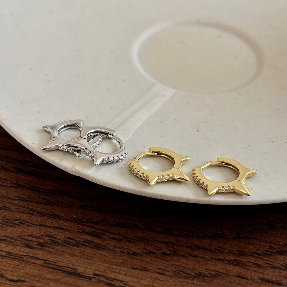 Minimalist Star-Shaped S925 Sterling Silver Ear Cuffs with Rhinestone Inlay and Handcrafted Finish