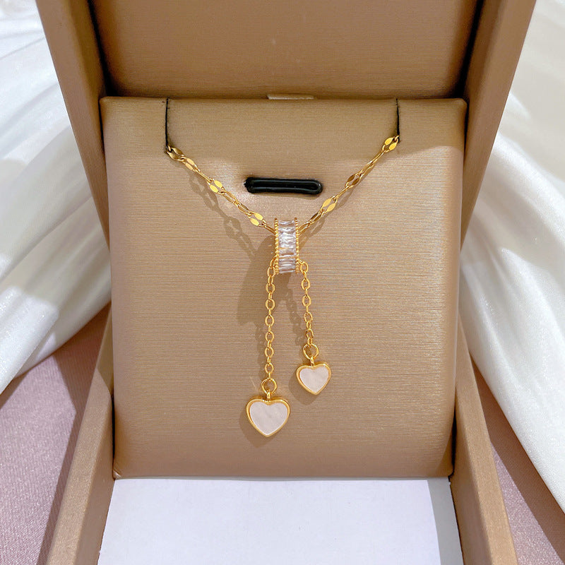 Collana in acciaio al titanio placcato di lusso geometrico da donna con catena a labbra, pendente dolce per festa di matrimonio