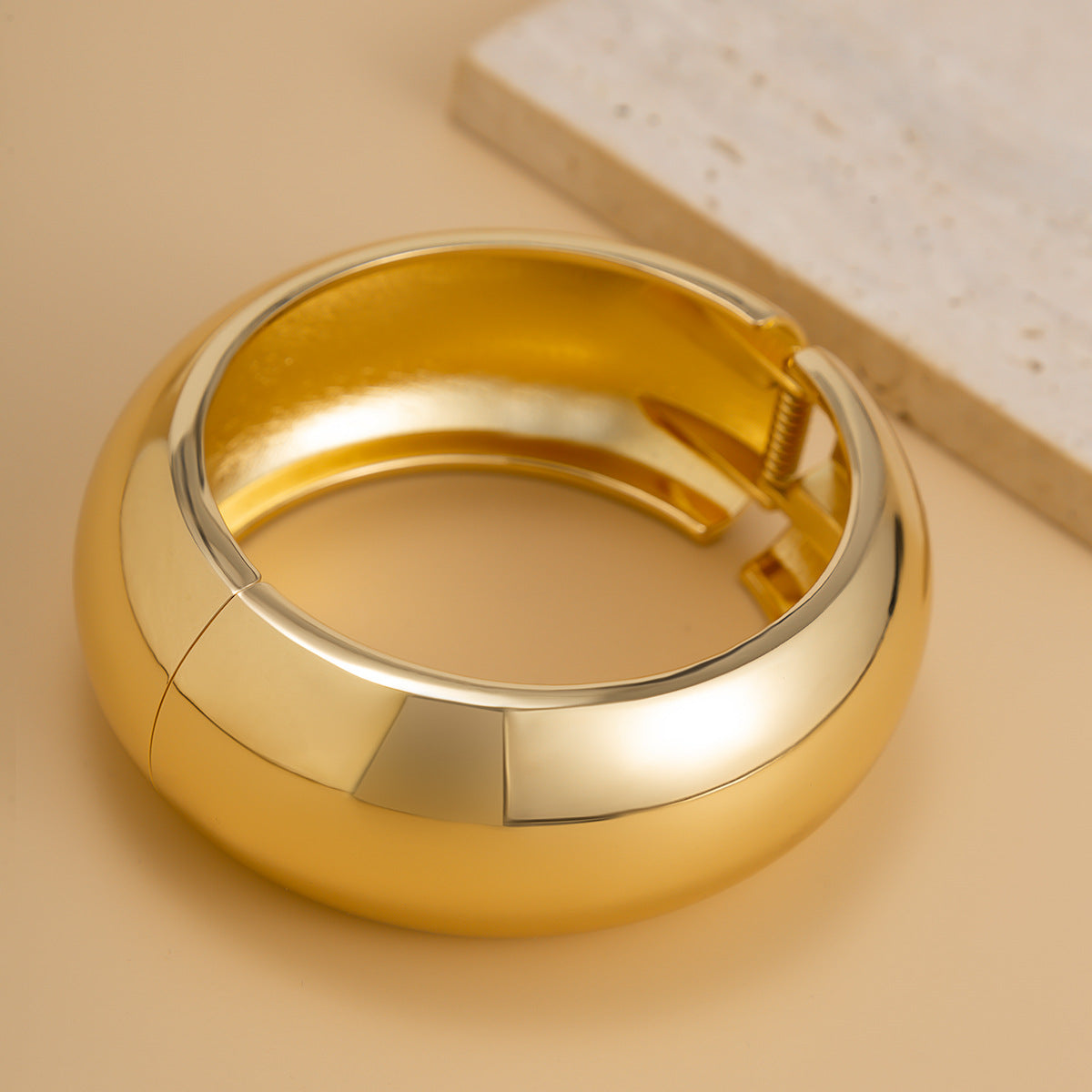 Minimalist Round Plated Zinc Alloy Spring Bangle Bracelet Set