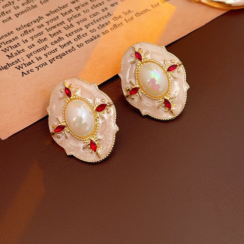 Orecchini rotondi geometrici vintage in rame con placcatura in rodio da donna, gioielli artistici retrò per l'orecchio