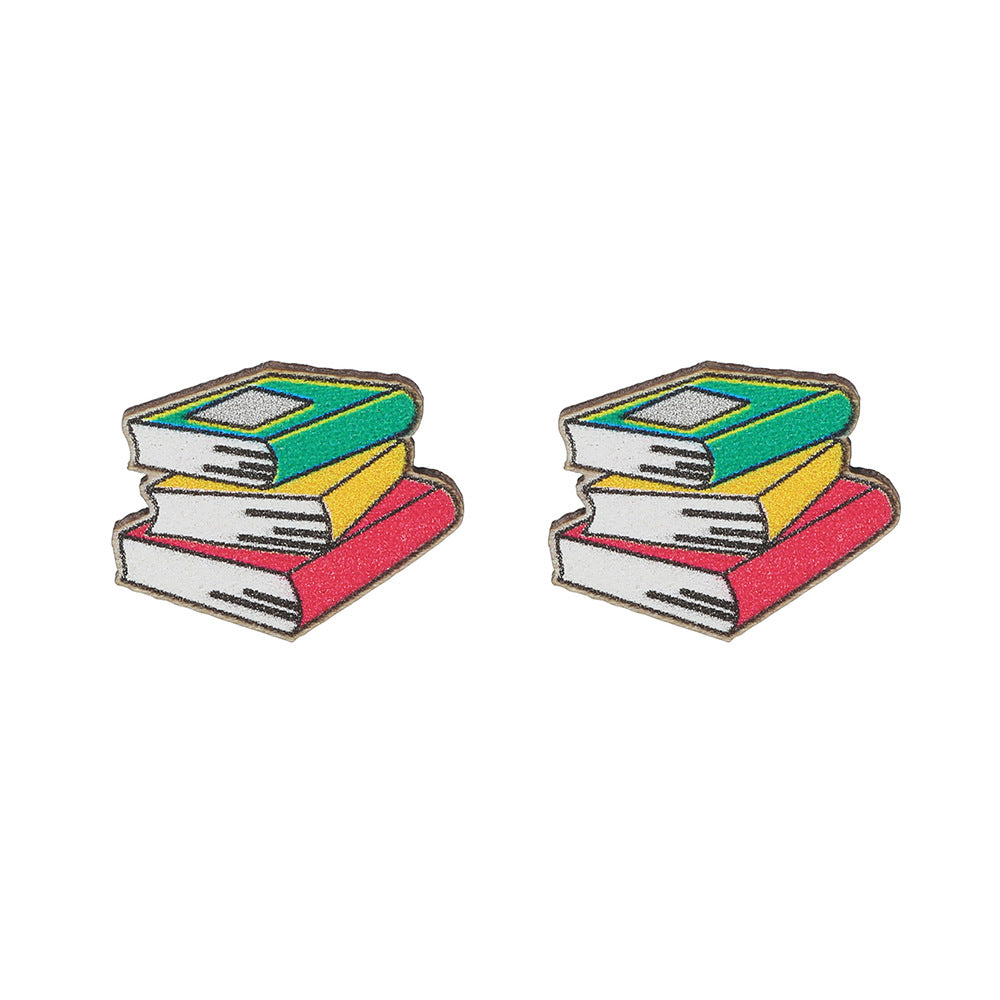 Minimalist Wood Book Scissors Ruler Pencil Shaped Earrings for Teachers