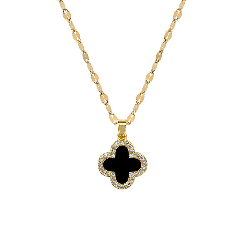 Lucky Clover Necklace and Earrings Set in Titanium Steel with Geometric Design, Electroplated Finish, Fresh and Sweet Style