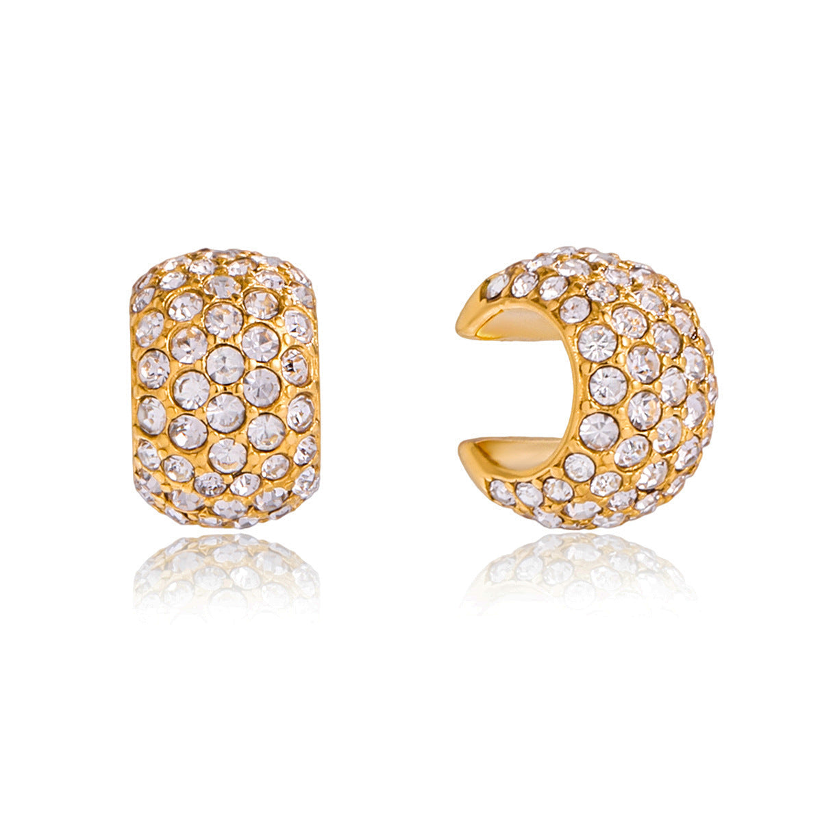 Orecchini Geometrici a C in Acciaio Titanio con Strass, Orecchini a Clip in Acciaio Inossidabile Placcato per Donna