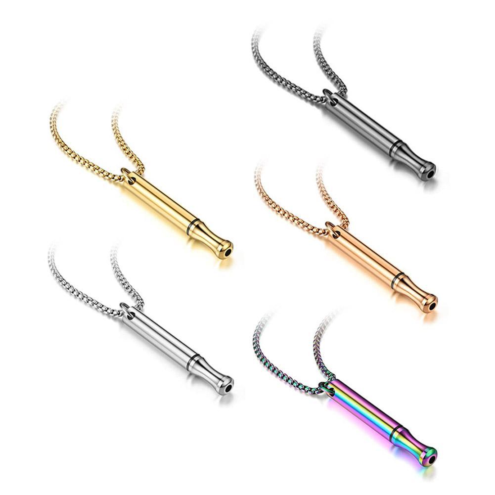 Natural Style Geometric Stainless Steel Whistle Pendant Necklace with Titanium Steel Charm and Plated Finish for Stress Relief Meditation Yoga Breathing