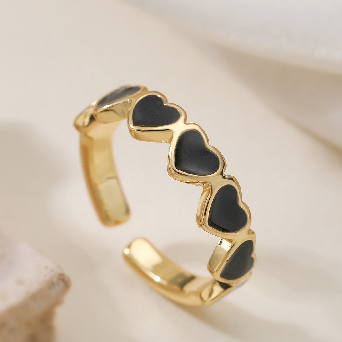Minimalist 18K Gold Plated Brass Drip Oil Heart Geometric Open Ring for Women